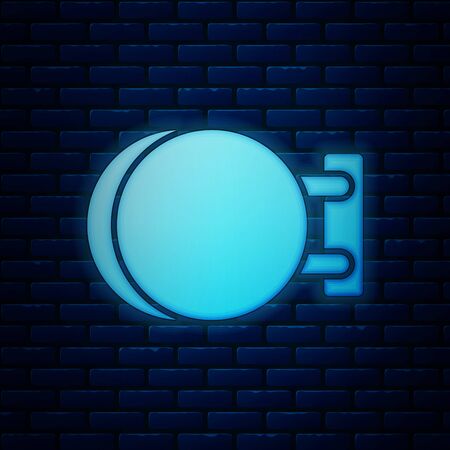 Glowing neon Signboard hanging icon isolated on brick wall background. Suitable for advertisements bar, cafe, pub, restaurant. Vector Illustrationのイラスト素材