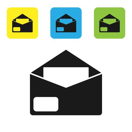 Black Envelope icon isolated on white background. Email message letter symbol. Set icons colorful square buttons. Vector Illustrationのイラスト素材