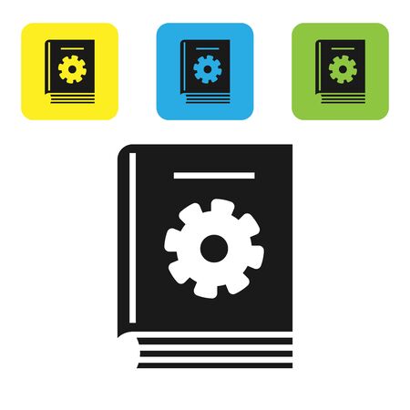 Black User manual icon isolated on white background. User guide book. Instruction sign. Read before use. Set icons colorful square buttons. Vector Illustrationのイラスト素材