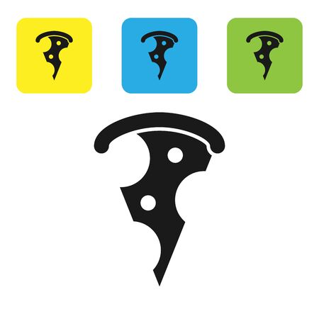 Black Slice of pizza icon isolated on white background. Fast food menu. Set icons colorful square buttons. Vector Illustrationのイラスト素材