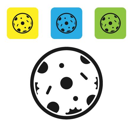 Black Pizza icon isolated on white background. Fast food menu. Set icons colorful square buttons. Vector Illustrationのイラスト素材