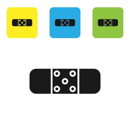 Black Bandage plaster icon isolated on white background. Medical plaster, adhesive bandage, flexible fabric bandage. Set icons colorful square buttons. Vector Illustrationのイラスト素材