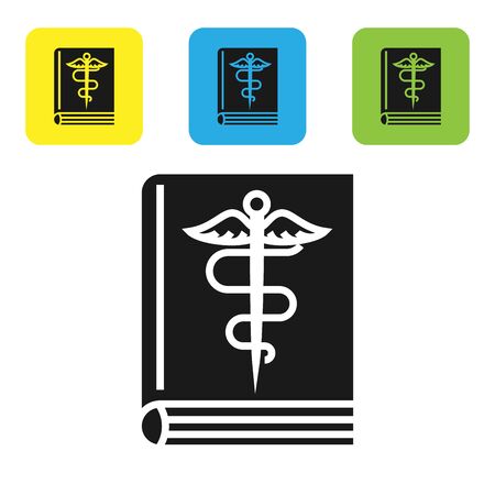 Black Medical book icon isolated on white background. Set icons colorful square buttons. Vector Illustrationのイラスト素材