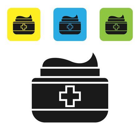 Black Ointment cream tube medicine icon isolated on white background. Tube, container, toothpaste, cream sign. Set icons colorful square buttons. Vector Illustrationのイラスト素材