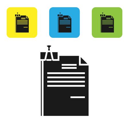 Black File document and binder clip icon isolated on white background. Checklist icon. Business concept. Set icons colorful square buttons. Vector Illustrationのイラスト素材
