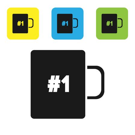 Black Coffee cup flat icon isolated on white background. Tea cup. Hot drink coffee. Set icons colorful square buttons. Vector Illustrationのイラスト素材