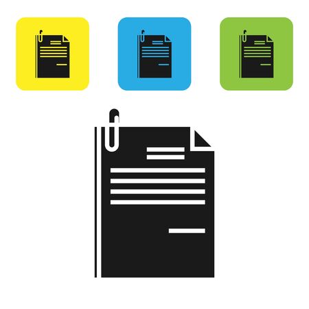 Black File document and paper clip icon isolated on white background. Checklist icon. Business concept. Set icons colorful square buttons. Vector Illustrationのイラスト素材