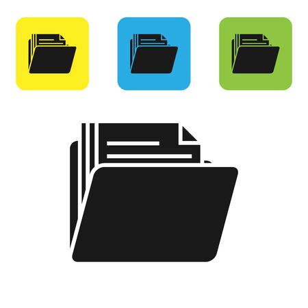Black Document folder icon isolated on white background. Accounting binder symbol. Bookkeeping management. Set icons colorful square buttons. Vector Illustrationのイラスト素材