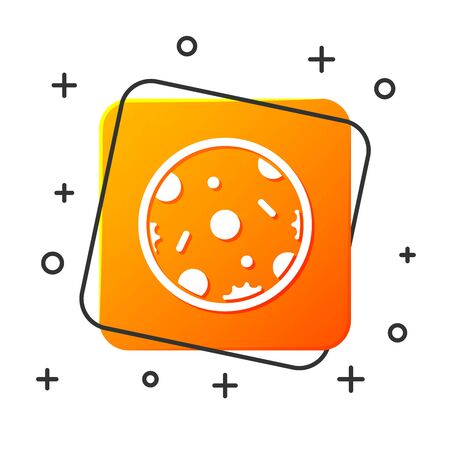 White Pizza icon isolated on white background. Fast food menu. Orange square button. Vector Illustrationのイラスト素材