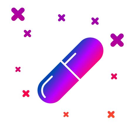 Color Medicine pill or tablet icon isolated on white background. Capsule pill and drug sign. Pharmacy design. Gradient random dynamic shapes. Vector Illustrationのイラスト素材