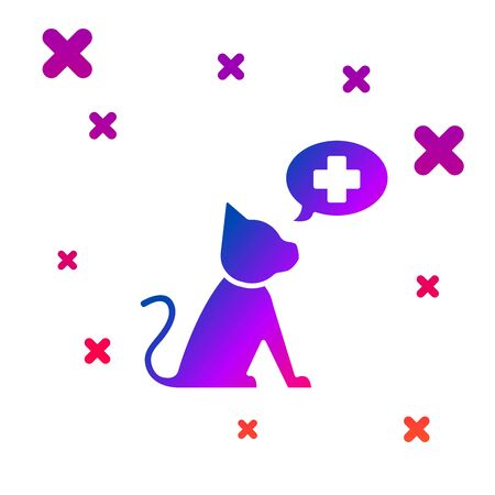 Color Veterinary clinic symbol icon isolated on white background. Cross with cat veterinary care. Pet First Aid sign. Gradient random dynamic shapes. Vector Illustrationのイラスト素材
