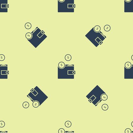 Blue Wallet with coins icon isolated seamless pattern on white background. Purse icon. Cash savings symbol. Vector Illustrationのイラスト素材