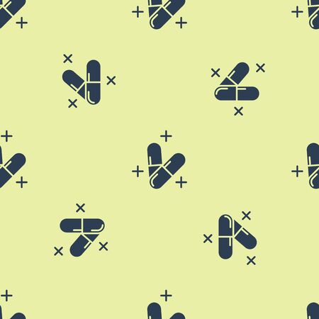 Blue Medicine pill or tablet icon isolated seamless pattern on white background. Capsule pill and drug sign. Pharmacy design. Vector Illustrationのイラスト素材