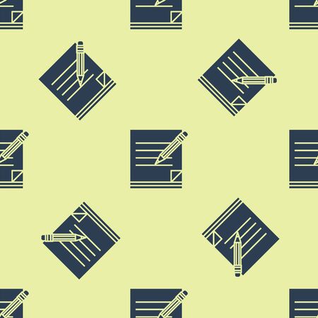 Blue Blank notebook and pencil with eraser icon isolated seamless pattern on white background. Paper and pencil. Vector Illustrationのイラスト素材