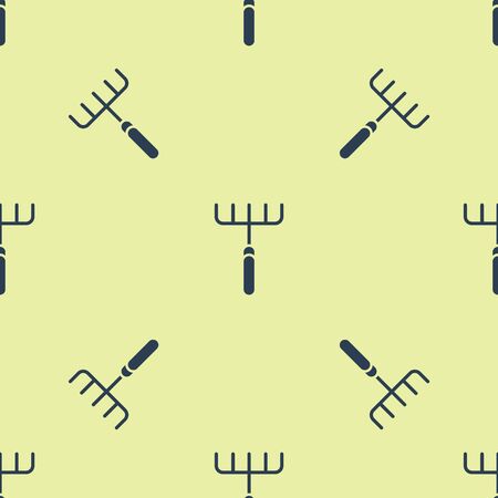 Blue Garden rake icon isolated seamless pattern on white background. Tool for horticulture, agriculture, farming. Ground cultivator. Housekeeping equipment. Vector Illustrationのイラスト素材