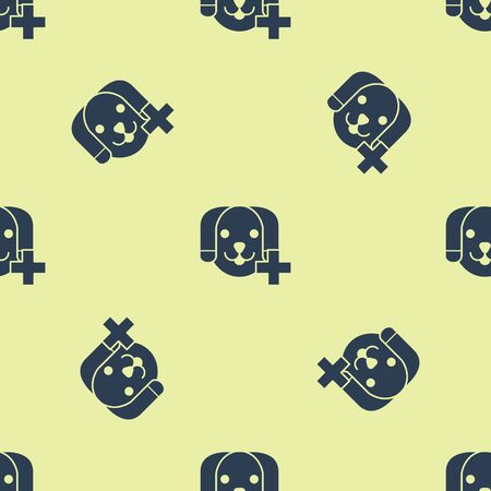 Blue Veterinary clinic symbol icon isolated seamless pattern on white background. Cross with dog veterinary care. Pet First Aid sign. Vector Illustrationのイラスト素材