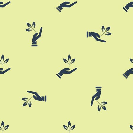 Blue Plant in hand of environmental protection icon isolated seamless pattern on white background. Seed and seedling. Planting sapling. Ecology concept. Vector Illustrationのイラスト素材