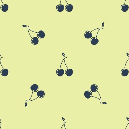 Blue Cherry icon isolated seamless pattern on white background. Fruit with leaf symbol. Vector Illustrationのイラスト素材