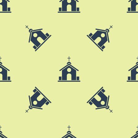 Blue Church building icon isolated seamless pattern on white background. Christian Church. Religion of church. Vector Illustrationのイラスト素材
