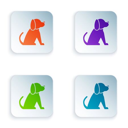 Color Dog icon isolated on white background. Set icons in colorful square buttons. Vector Illustrationのイラスト素材