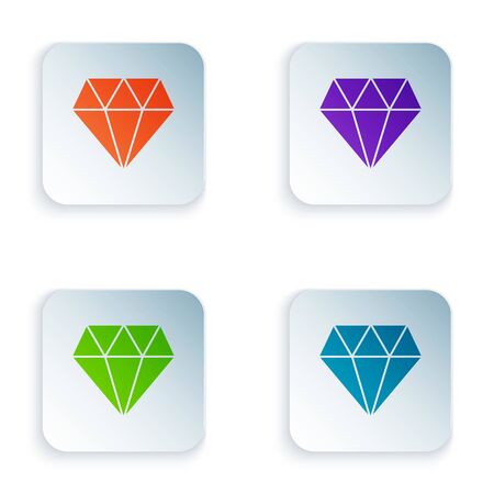 Color Diamond icon isolated on white background. Jewelry symbol. Gem stone. Set icons in colorful square buttons. Vector Illustrationのイラスト素材