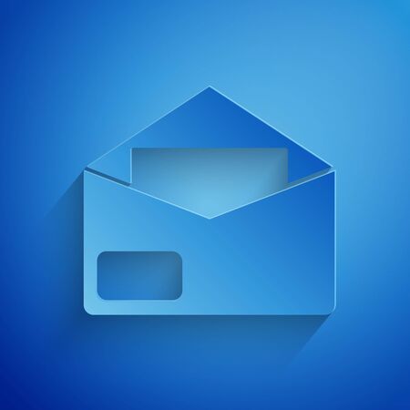 Paper cut Envelope icon isolated on blue background. Email message letter symbol. Paper art style. Vector Illustrationのイラスト素材