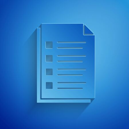 Paper cut File document icon isolated on blue background. Checklist icon. Business concept. Paper art style. Vector Illustrationのイラスト素材