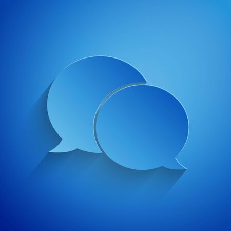 Paper cut Speech bubble chat icon isolated on blue background. Message icon. Communication or comment chat symbol. Paper art style. Vector Illustrationのイラスト素材