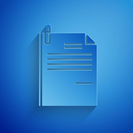 Paper cut File document and paper clip icon isolated on blue background. Checklist icon. Business concept. Paper art style. Vector Illustrationのイラスト素材