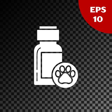 White Dog medicine bottle icon isolated on transparent dark background. Container with pills. Prescription medicine for animal. Vector Illustrationのイラスト素材