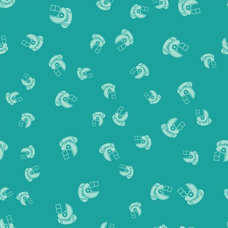 Green American Football ball and helmet icon isolated seamless pattern on green background. Set of sport equipment. Vector Illustrationのイラスト素材