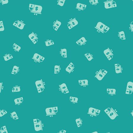 Green Closed wallet with lock icon isolated seamless pattern on green background. Locked wallet. Security, safety, protection concept. Concept of a safe payment. Vector Illustrationのイラスト素材