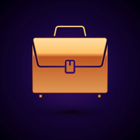 Gold Briefcase icon isolated on dark blue background. Business case sign. Business portfolio. Vector Illustrationのイラスト素材