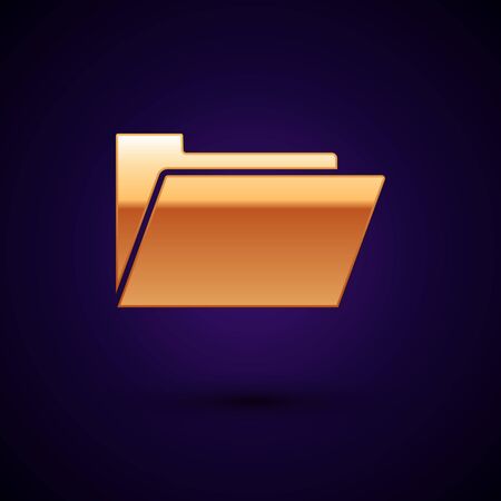 Gold Document folder icon isolated on dark blue background. Accounting binder symbol. Bookkeeping management. Vector Illustrationのイラスト素材