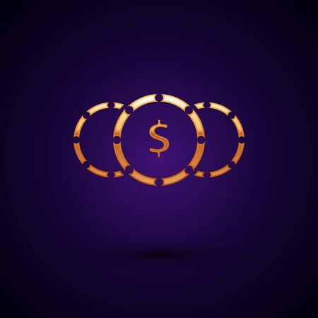 Gold Coin money with dollar symbol icon isolated on dark blue background. Banking currency sign. Cash symbol. Vector Illustrationのイラスト素材