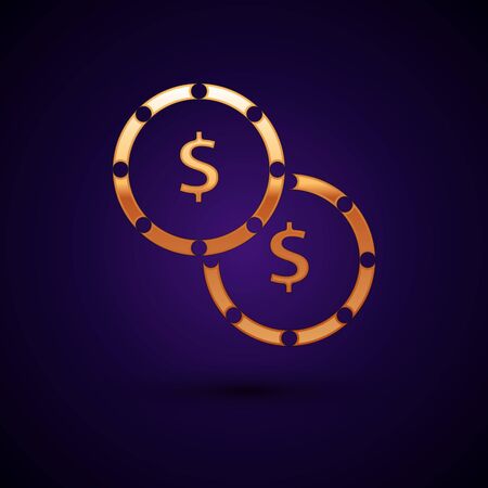Gold Coin money with dollar symbol icon isolated on dark blue background. Banking currency sign. Cash symbol. Vector Illustrationのイラスト素材