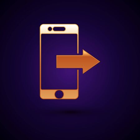 Gold Smartphone, mobile phone icon isolated on dark blue background. Vector Illustrationのイラスト素材