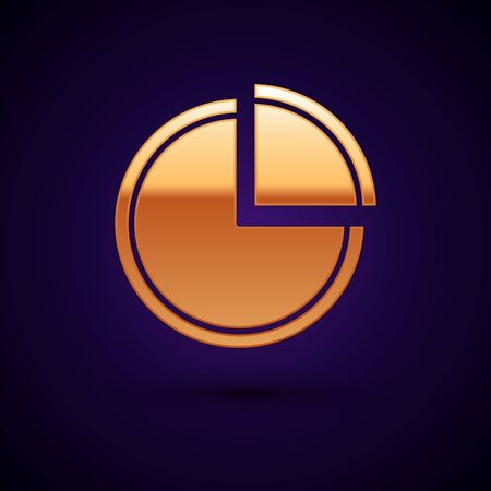 Gold Pie chart infographic icon isolated on dark blue background. Diagram chart sign. Vector Illustrationのイラスト素材