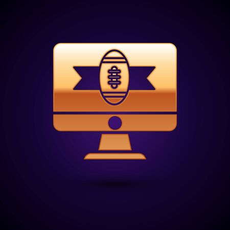 Gold American football on tv program icon isolated on dark blue background. Vector Illustrationのイラスト素材