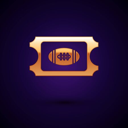 Gold American Football ticket icon isolated on dark blue background. Vector Illustrationのイラスト素材
