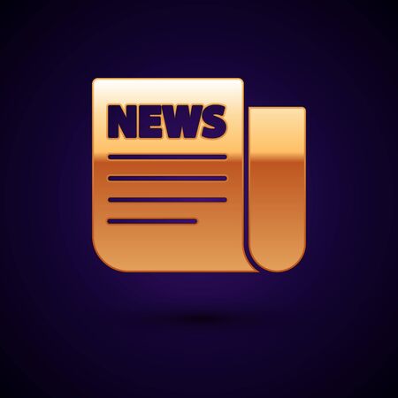 Gold News icon isolated on dark blue background. Newspaper sign. Mass media symbol. Vector Illustrationのイラスト素材