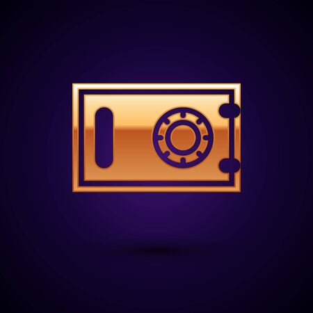 Gold Safe icon isolated on dark blue background. The door safe a bank vault with a combination lock. Reliable Data Protection. Vector Illustrationのイラスト素材