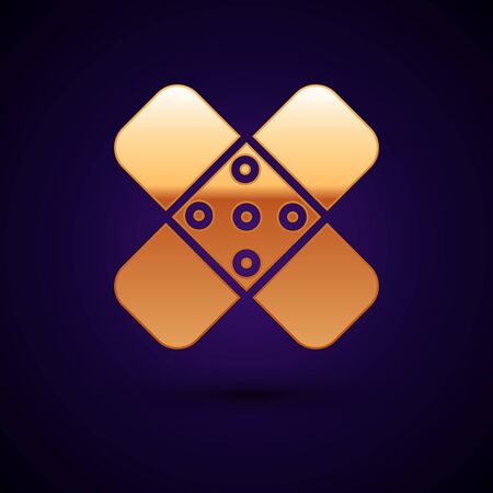 Gold Crossed bandage plaster icon isolated on dark blue background. Medical plaster, adhesive bandage, flexible fabric bandage. Vector Illustrationのイラスト素材
