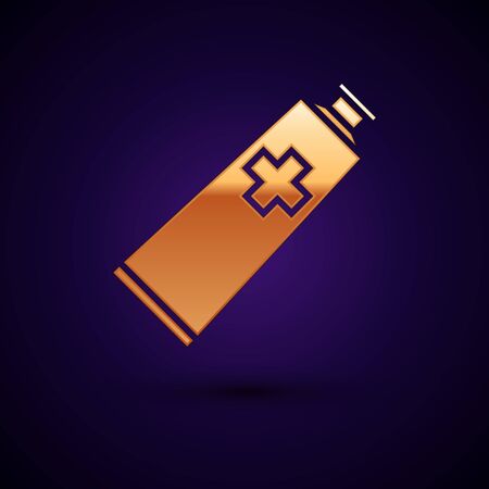 Gold Ointment cream tube medicine icon isolated on dark blue background. Tube, container, toothpaste, cream sign. Vector Illustrationのイラスト素材