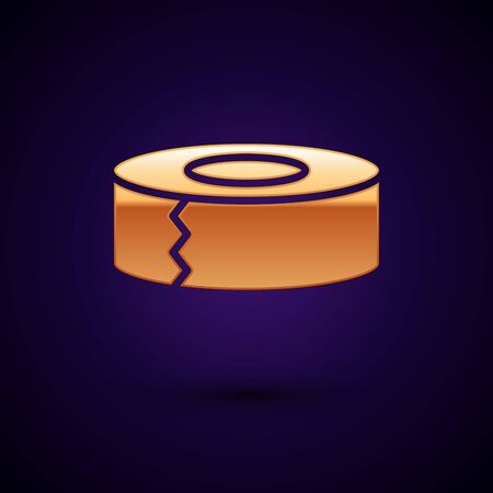 Gold Scotch icon isolated on dark blue background. Roll of adhesive tape for work and repair. Sticky packing tape. Office tool and stuff. Vector Illustrationのイラスト素材