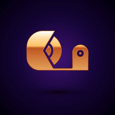 Gold Scotch icon isolated on dark blue background. Roll of adhesive tape for work and repair. Sticky packing tape. Office tool and stuff. Vector Illustrationのイラスト素材