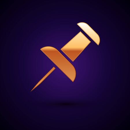 Gold Push pin icon isolated on dark blue background. Thumbtacks sign. Vector Illustrationのイラスト素材