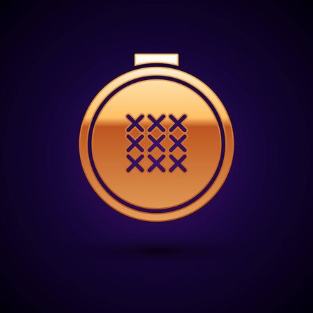 Gold Round adjustable embroidery hoop icon isolated on dark blue background. Thread and needle for embroidery. Vector Illustrationのイラスト素材