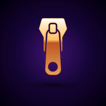 Gold Zipper icon isolated on dark blue background. Vector Illustrationのイラスト素材