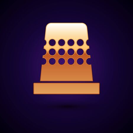 Gold Thimble for sewing icon isolated on dark blue background. Vector Illustrationのイラスト素材